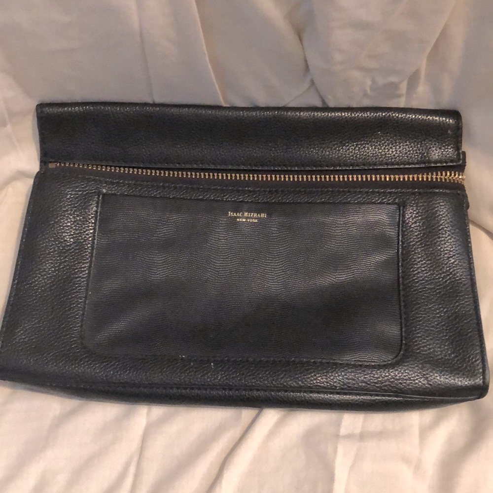 Isaac Mizrahi Jenna Black Vegan Leather Clutch Handbag
